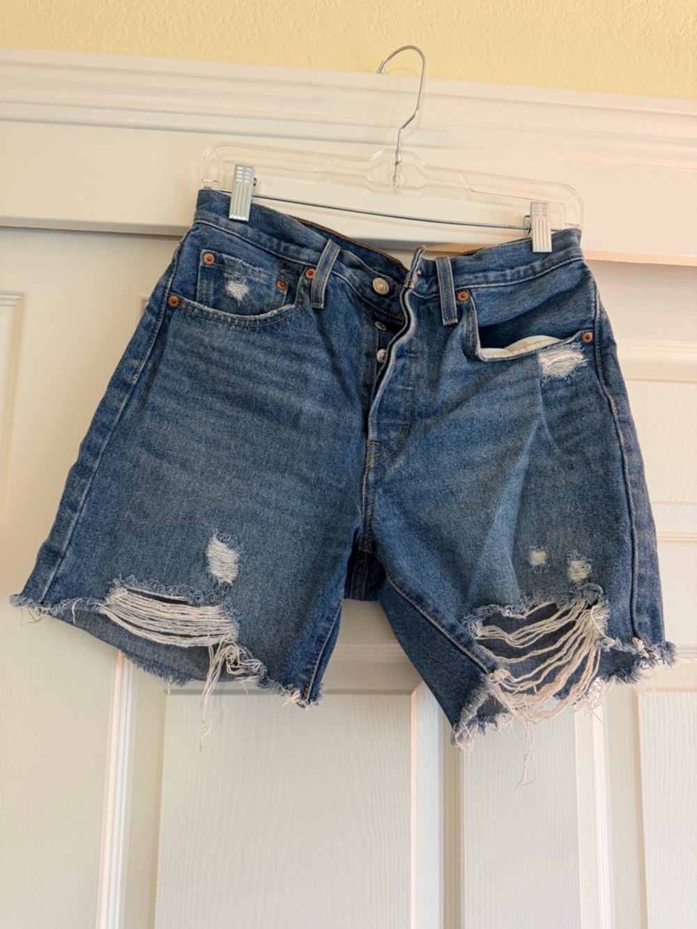 Levi's Distressed Cutoff Jean Shorts - Blue Denim